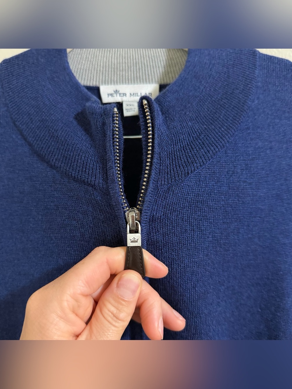 Peter Millar Merino Wool Silk Quarter Zip Sweater Blue Pullover Mens XXL NWOT - Picture 5 of 9